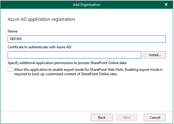 041422 1611 Howtoaddorg5 - How to add organization with Modern app-only authentication and register a new Azure AD application automically for Veeam Backup for Microsoft Office 365