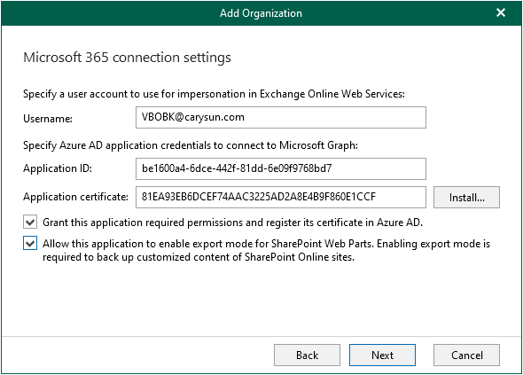 042522 1826 Howtoaddorg10 - How to add organization with modern app-only authentication and use an existing Azure AD application at Veeam Backup for Microsoft 365