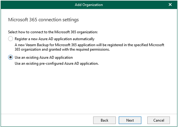 042522 1826 Howtoaddorg4 - How to add organization with modern app-only authentication and use an existing Azure AD application at Veeam Backup for Microsoft 365