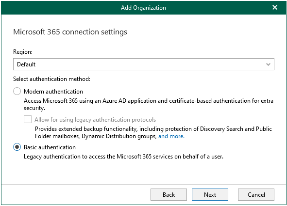 042922 1547 Howtoaddorg48 - How to add organization with Basic Authentication at Veeam Backup for Microsoft 365