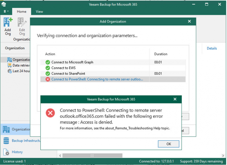 050222 1648 Fixaccessis1 768x557 - Fix access is denied connecting to outlook.office365.com error at Veeam Backup for Microsoft 365