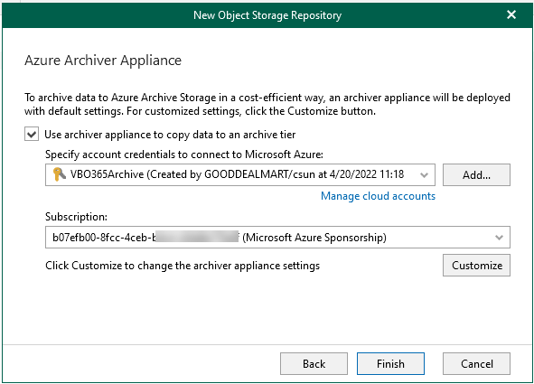 060122 1633 HowtoMicros74 - How to add Microsoft Azure Archive Storage Repository with Azure archiver appliance at Veeam Backup for Microsoft 365