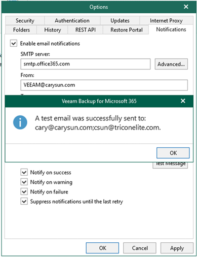 012823 1955 Howtoconfig16 - How to configure notification settings with a Microsoft 365 non-MFA account in Veeam Backup for Microsoft 365 v6