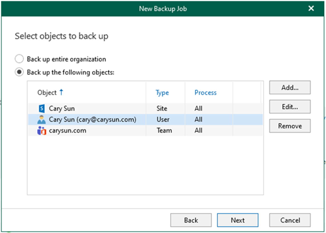 012823 2225 Howtocreate10 - How to create a backup job to backup the specific users, groups, sites, teams, and organizations in Veeam Backup for Microsoft 365 v6