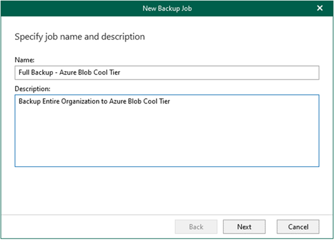 012923 1856 Howtocreate2 - How to create a backup job to backup the organization objects to Azure blob cool tier repository in Veeam Backup for Microsoft 365 v6