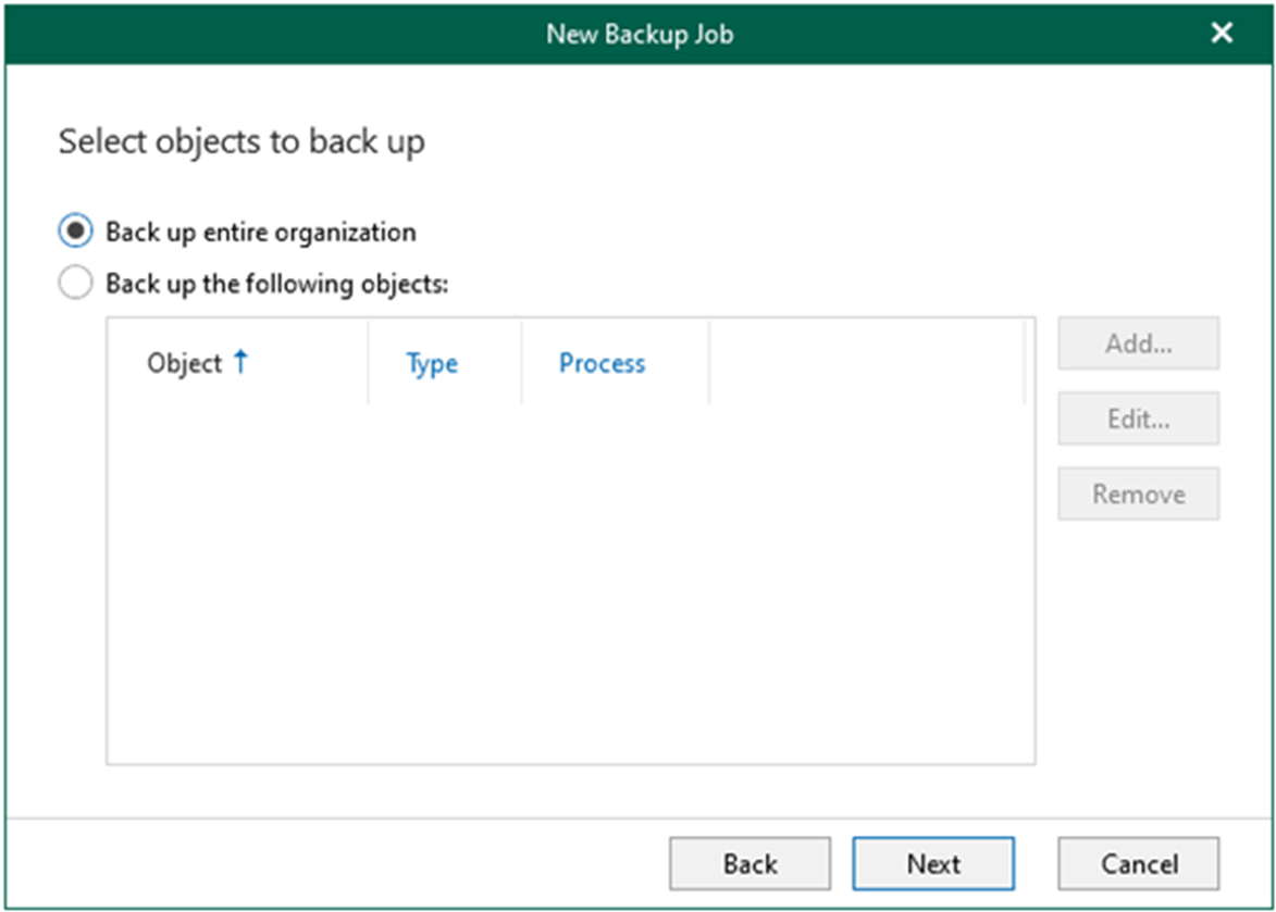 012923 1856 Howtocreate3 - How to create a backup job to backup the organization objects to Azure blob cool tier repository in Veeam Backup for Microsoft 365 v6