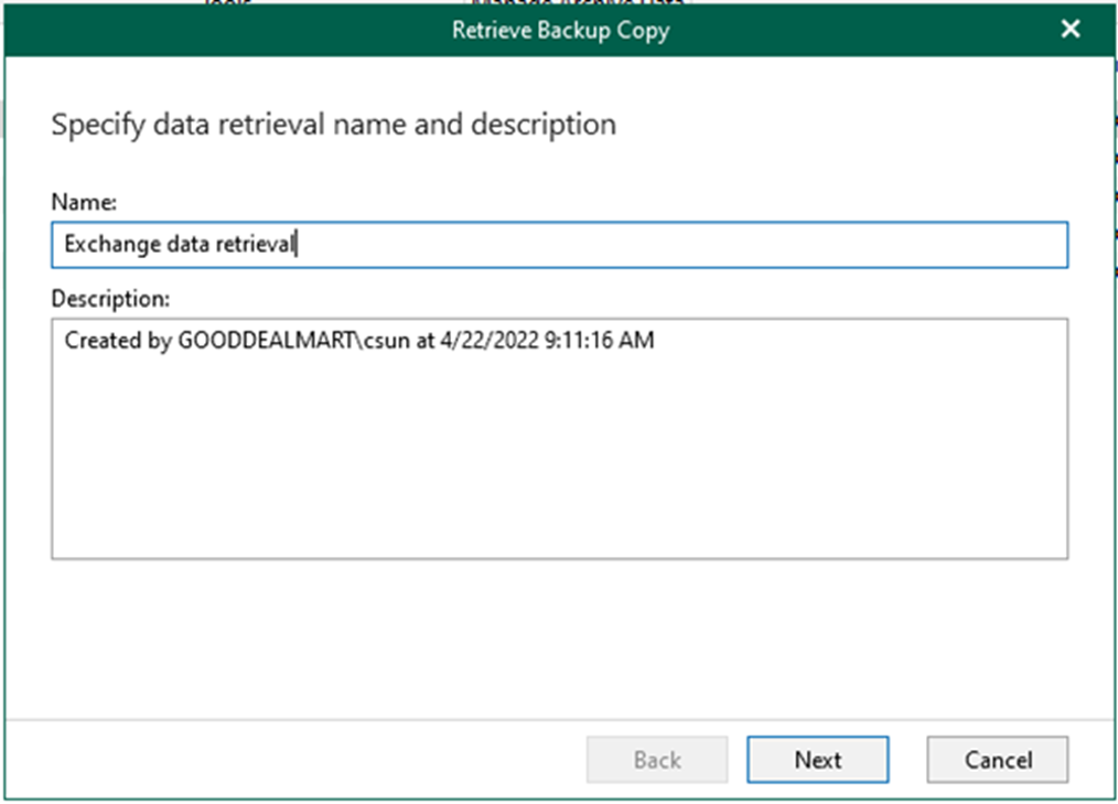 012923 2003 Howtocreate4 - How to create an Exchange data retrieval job in Veeam Backup for Microsoft 365 v6