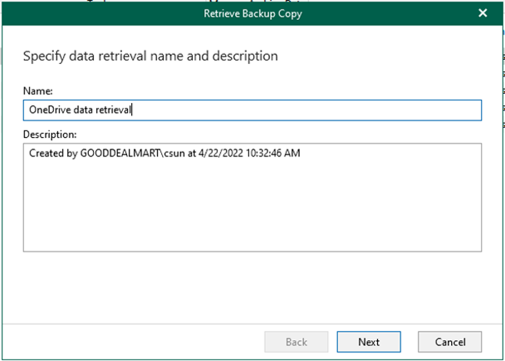 012923 2102 Howtocreate4 - How to create a OneDrive data retrieval job in Veeam Backup for Microsoft 365 v6