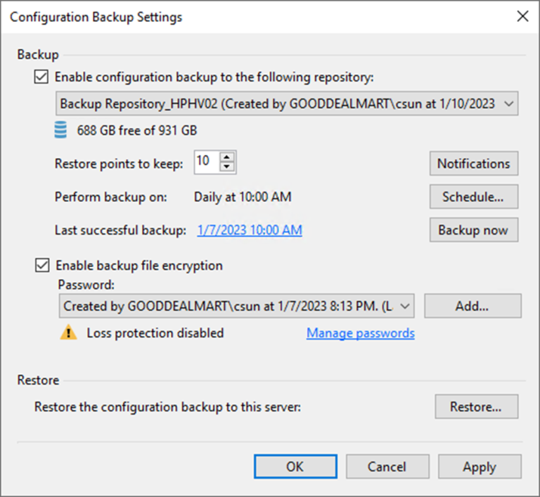 082723 2001 Howtoenable8 768x707 - How to enable Configuration Backup at Veeam Backup and Replication v12