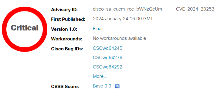 012524 1658 CVE202420251 - CVE-2024-20253 Cisco Unified Communications Products Remote Code Execution Vulnerability